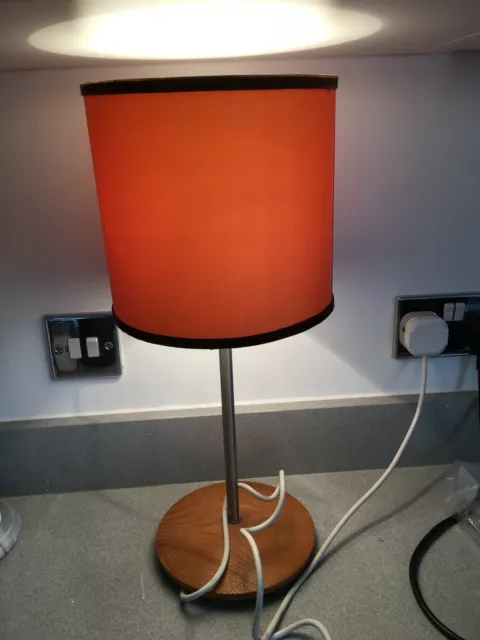 Habitat TOKI table lamp, pine & chrome, orange shade.  Working.  Mid-century ?