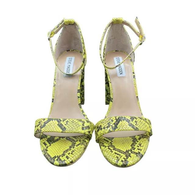 Steve Madden Carson Sandal Womens 10 Snakeskin Block Heel Yellow Brown Shoe 2