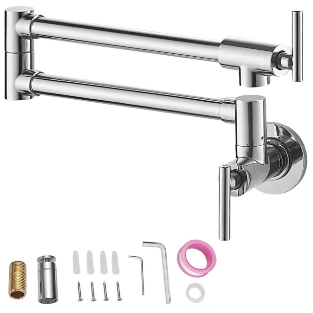 VEVOR Pot Filler Faucet Wall Mount Kitchen Pot Filler Solid Brass with 2 Handles