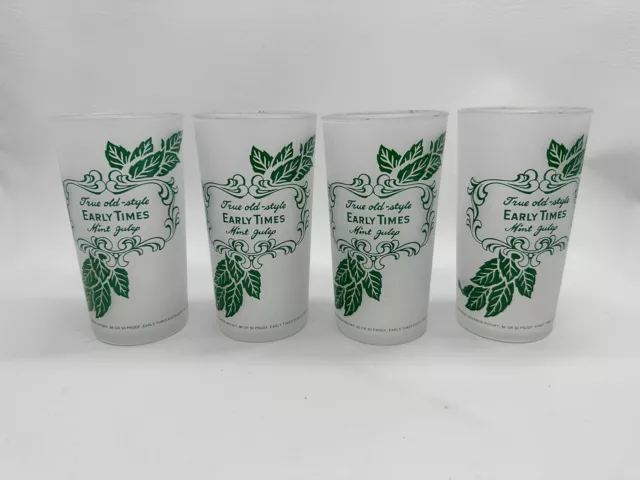 4 True Old-Style EARLY TIMES Mint Julep Frosted Beverage Glasses