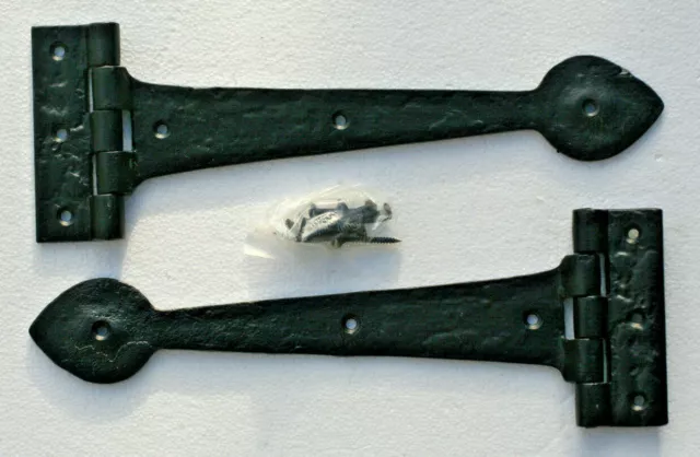 Pair of cast iron door gate t tee hinges old English cottage style 11 inch