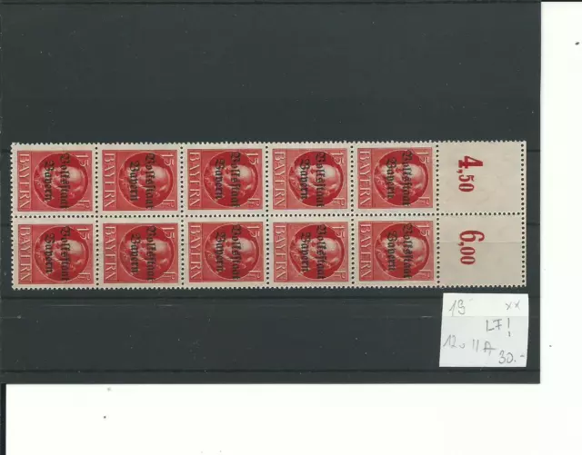 Bayern, 1919, postfrisch, echt, Mi.-Nr. 120IIA, Bogenteil mit Leerfeld, rar,