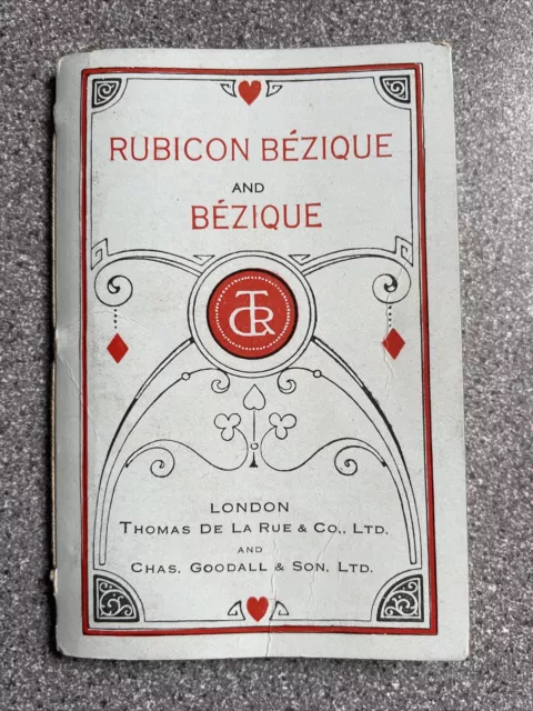 vintage RUBICON BEZIQUE Playing Card Game gilt edged Rules 1937 De La Rue 52pp