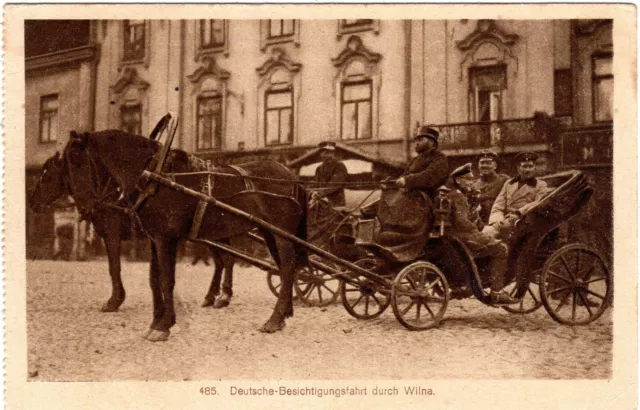 Postcard soldiers carriage Vilnius Lithuania 1916 field post 166 WW1 military inspection box