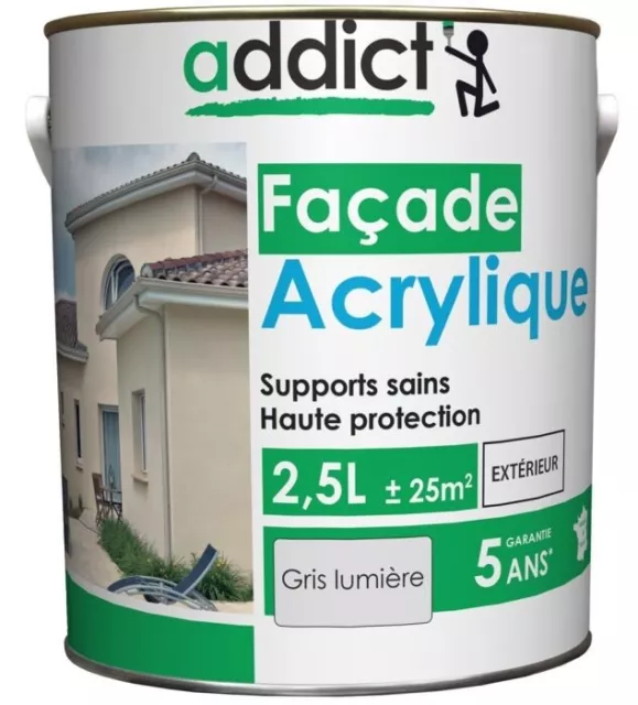 PEINTURE FACADE GRIS LUMIERE 2.5L ACRYLIQUE MAT haute protection supports sains