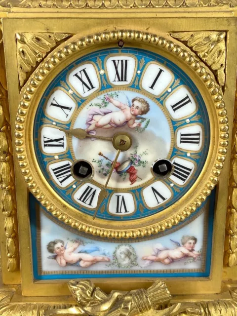 19th Century Louis XVI Ormolu Table Clock with Sevres Porcelain Accents 2