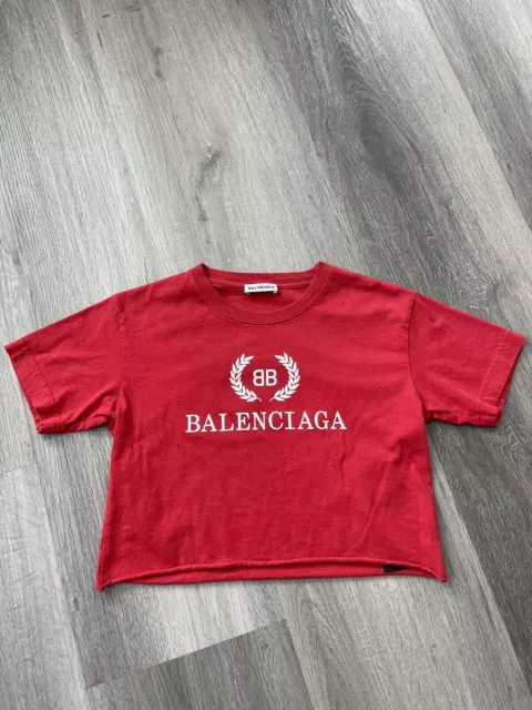 BALENCIAGA Crop Top T-shirt Women Red Sz XS