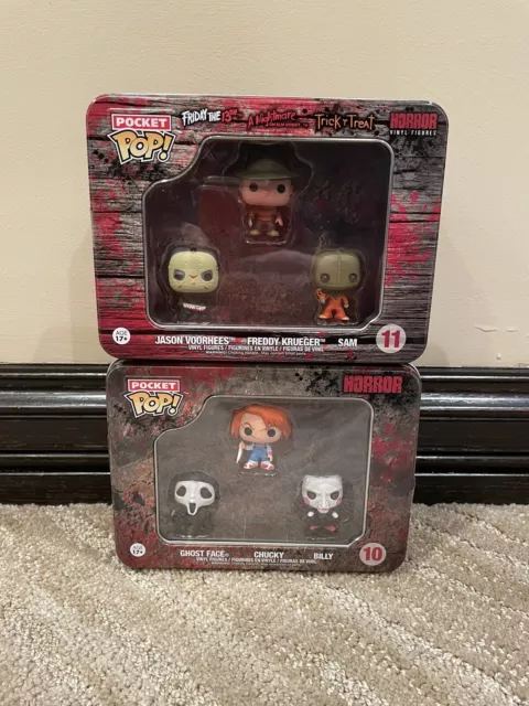 Funko Pocket Pop Horror 3 Pack Tin Set Ghostface Chucky Billy Sam Jason Freddy