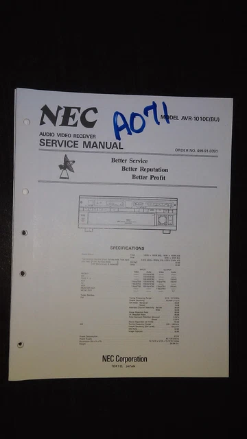 Manuel D'entretien NEC 9000 - Magnétoscope 9307 + Schémas VC-9207E/VC-9307E