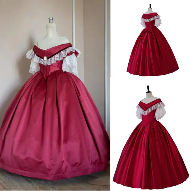 1890s Victorian Quinceanera Dress Satin Vintage Evening Prom Retro Party Gowns