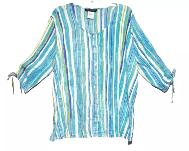 Blusa para mujer Ulla Popken 20/22 azul a rayas 3/4 manga moño ajuste relajado