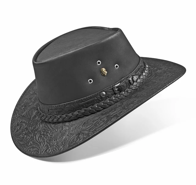 Chapeau de Cowboy Western Australien en Cuir Véritable Chapeau Outback...