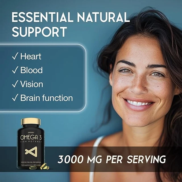 OMEGA 3 FISH Oil Capsules - 1000mg High Strength Supplement 120 Soft ...