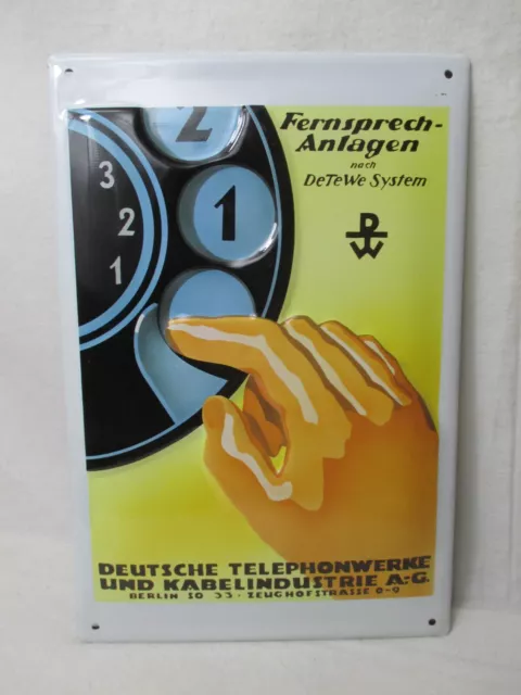 Geprägtes Telefon DeTeWe Berlin Repro Reklame Blechschild