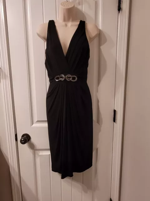 Women's Sexy Black Dress London Times Sz 8 Stretchy Vneck HOT!