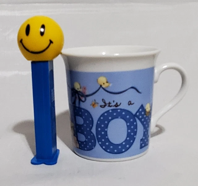 Baby Announcement Message Mug, 1980s 3” cup It's A Boy Write on Info, Japan Made