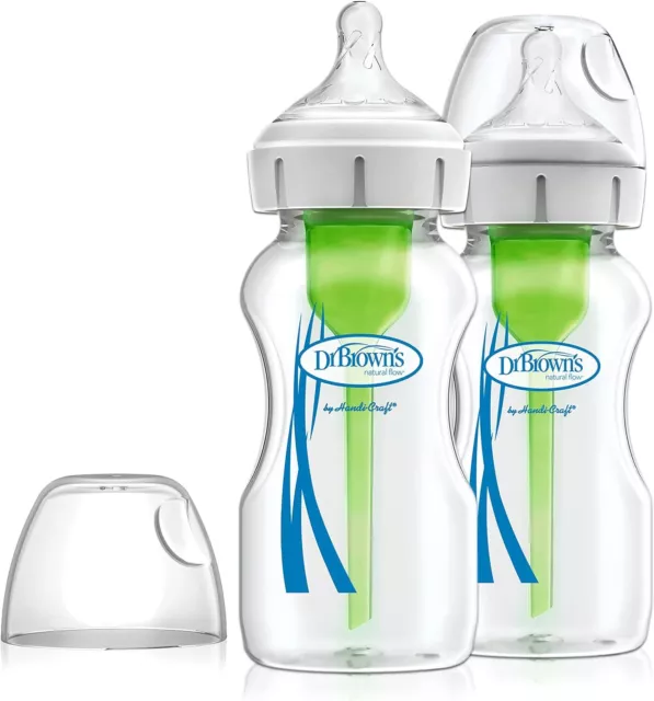 Natural Flow Anti-Colic Options+ Wide-Neck Glass Baby Bottle, 9oz/270ml, 2-pack