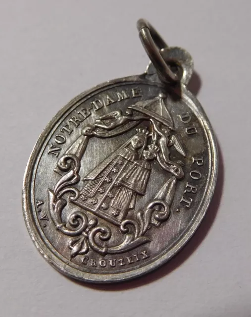 Medaille religieuse ancienne " Notre Dame du Port " - argent massif