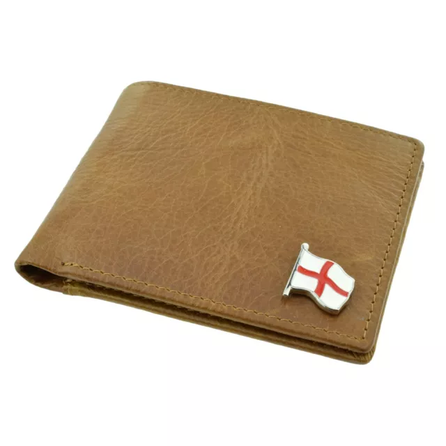 Classic Style Brown Genuine Leather Wallet with a England Flag Emblem