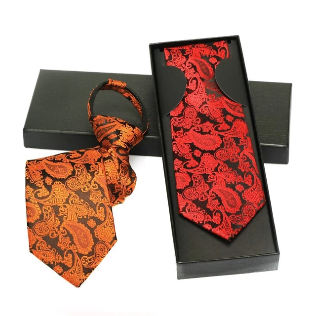 Pre-Tie Mens Zipper Tie 48*8 CM Paisley Jacquard Woven Easy Tied Lazy Necktie