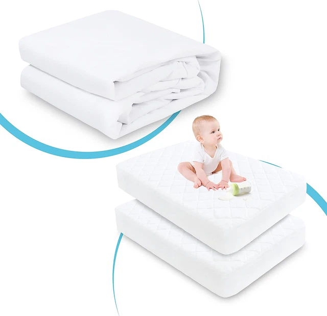 Paquete de protector de colchón impermeable y almohadilla de colchón para cuna de bambú, suave, transpirable
