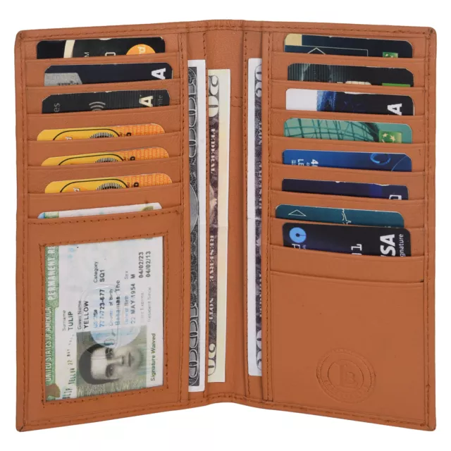 Leatherboss Genuine Leather Men Long Wallet Pockets ID Card Clutch Bifold Purse