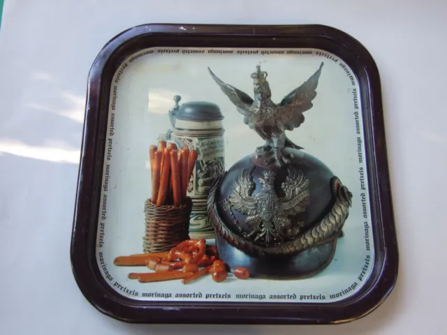 Vintage Tin Tray Litho German Military Hat Pretzels Advertising Collectables 50' 3