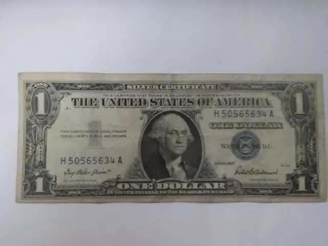 1957 One Dollar Blue Seal Note Silver Certificate Old US Bill $1 Money