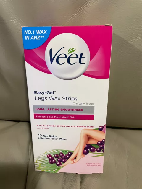 Veet Easy-Gel Legs Wax Strips Normal 40 Pack NEW BOXED Shea Butter Acai Berries