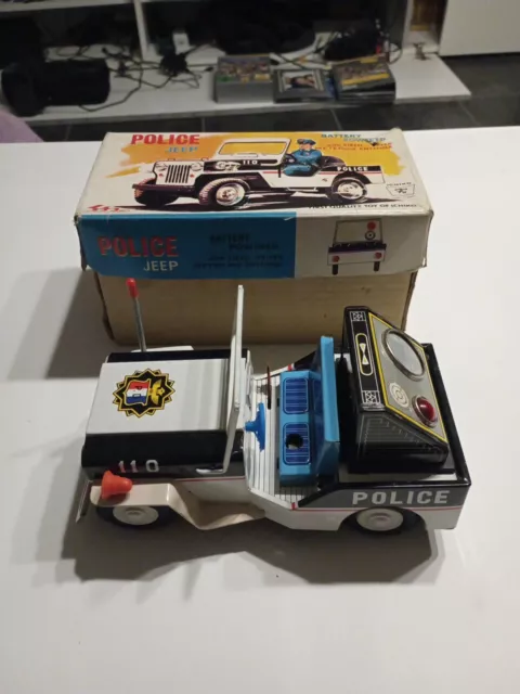 Original Ichiko Toy Japan Blechspielzeug Polizei Auto Police Patrol Jeep OVP