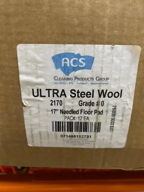 12x 17" ACS Ultra Steel Wool Needled Floor Pads 17" Grade #0 round 2170 janitor