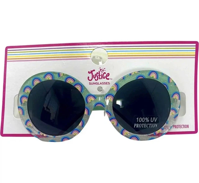 Justice Sunglasses Girls Round Shape Green Rainbow Sparkle Shades New