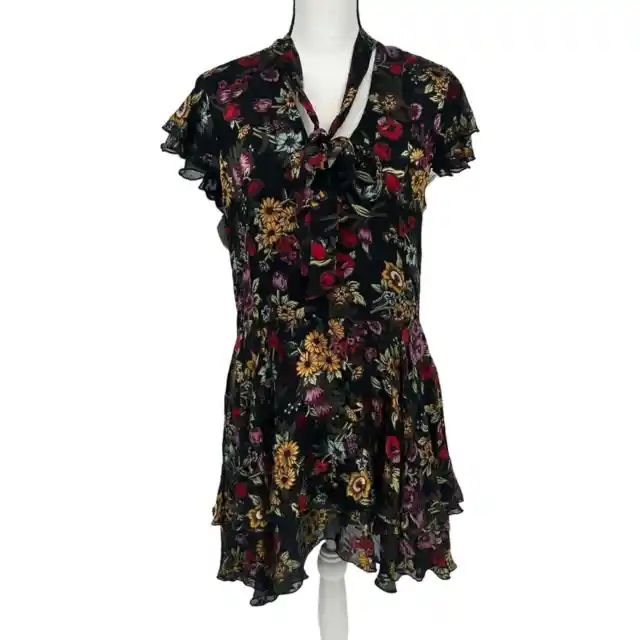 Alice + Olivia Silk Velvet Moore Floral Dress Tiered Ruffle Floral Size 8 NWT