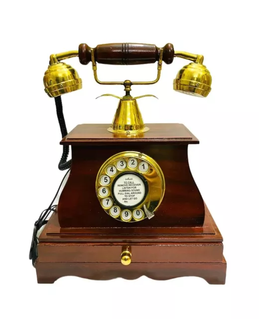 Antique Brass & Wooden Rotary Dial Telephone Maharaja Phone Nautical Home Decor