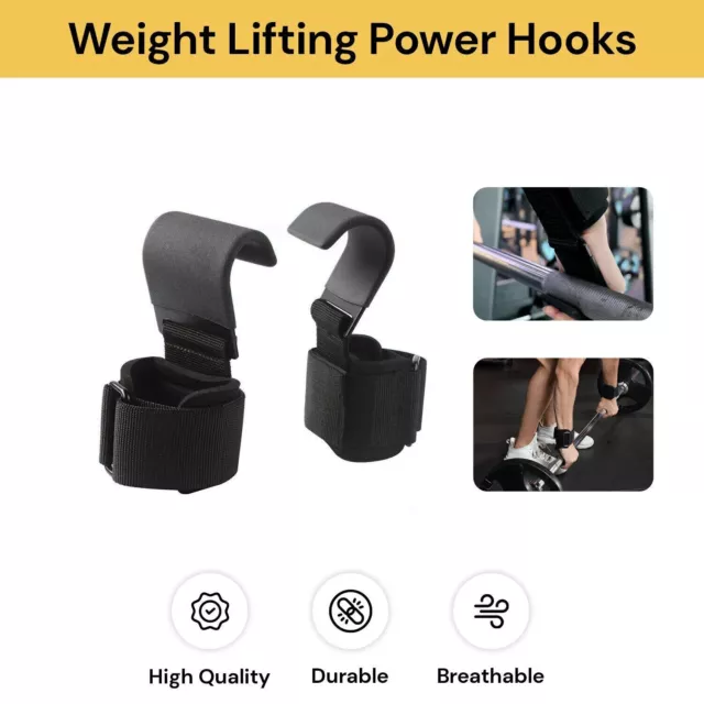 Weight Lifting Hooks Power Hand Grips Wrist Support Bar Straps Gym Hook Gloves 2