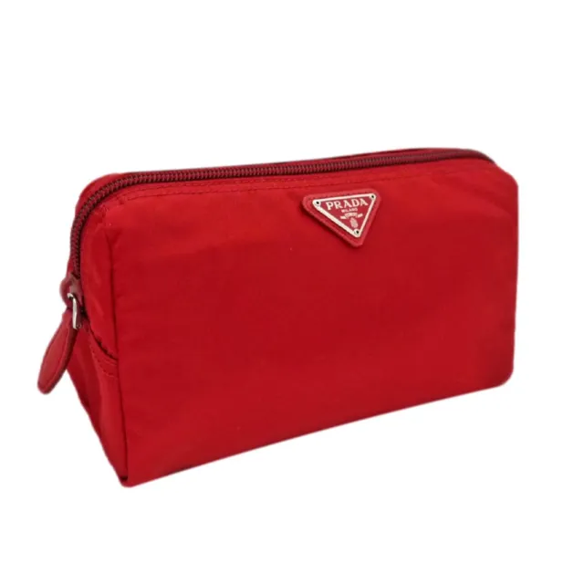 Prada Tessuto Rosso Red Nylon Large Costmetic Case Clutch Bag New