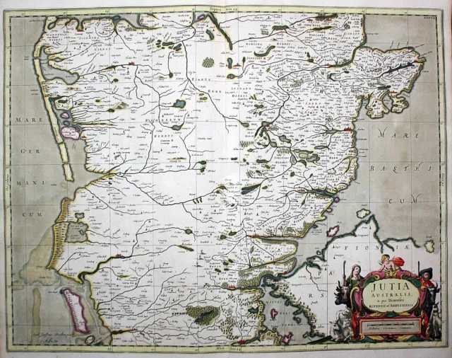 Jutland Danmark Danimarca Janssonius Pitt Mappa Kort Incisione 1680