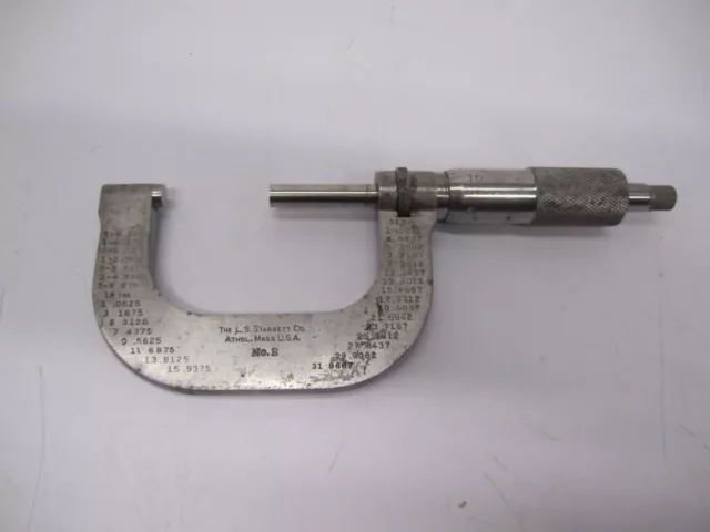 Vtg LS Starrett No. 2 Outside Micrometer 1"-2" Range Measuring Tool