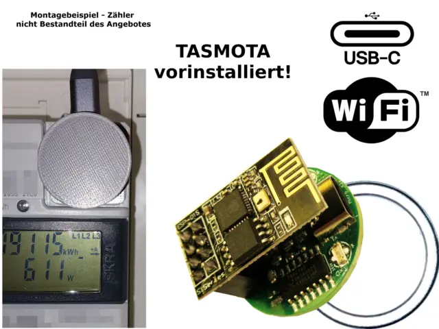 USB-C DIY WLAN IR Gehäuse Lesekopf für SmartMeter Tasmota Software Volkszähler