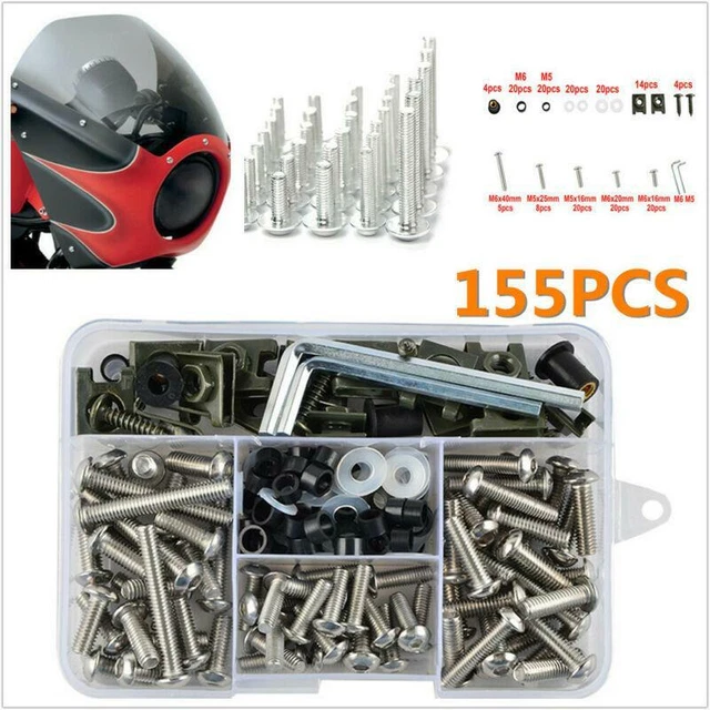 155pcs Motorcycle Shell Fairing Bolt Plate Screws Nut Stainless Steel Thread Set