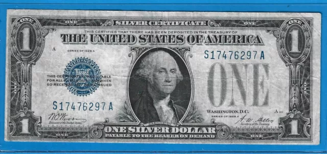 1928 A $1 Silver Certificate Funny Back Note,Blue Seal,Circ Very Fine,Nice!