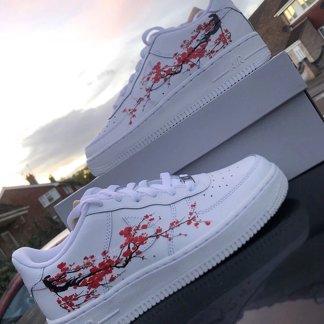 NIKE AIR FORCE 1 One Arbre a fleurs rouges personnalise femme taille 4 5 6 7 3 8 9 Sakura EUR 178 78 PicClick FR