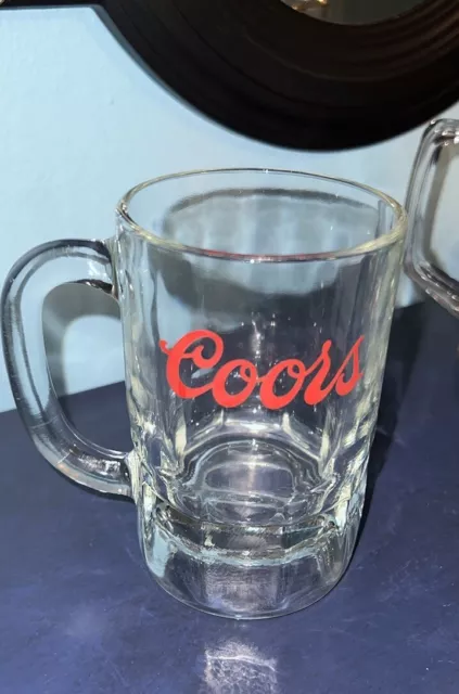 Vintage 5 " Tall Coors Beer Heavy Clear Glass Shorty Mug Red Logo 12 Ounces