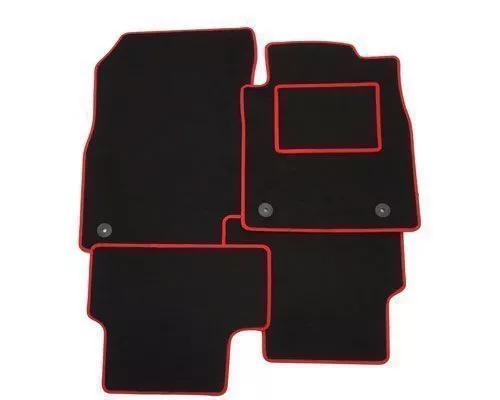 VW Volkswagen Polo (04-09) Tailored Car Floor Mats BLACK RED TRIM+ CLIPS
