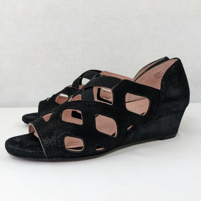 Taryn Rose Soukey Low Wedge Sandals Womens Size 7 M Black Cutout Open Toe Strap