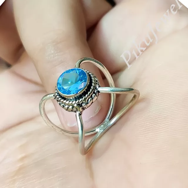 Bague en argent sterling 925 avec topaze bleue de Londres / p-761