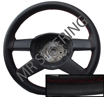 Fits Audi A3 Black Italian Leather Steering Wheel Cover Dark Red Stitching 96-03