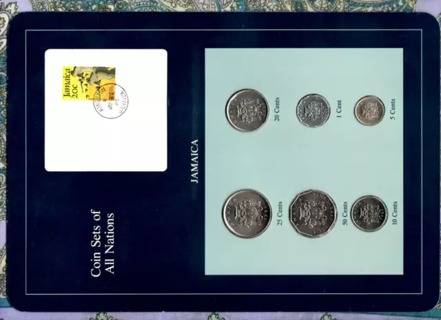 Coin Sets of All Nations Jamaica 1983 - 1986 UNC  w/card Pelican stamp