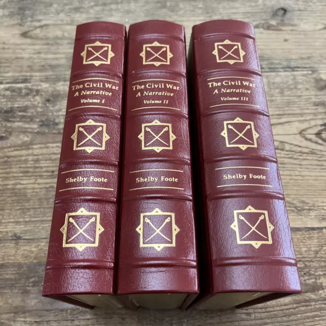 EASTON PRESS THE CIVIL WAR A NARRATIVE BY SHELBY FOOTE VOL. 1-3 LEATHER Signed