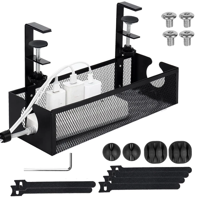 UNDER DESK CABLE Tray Management No Drill Tidy Wire Cord Storage Rack ...